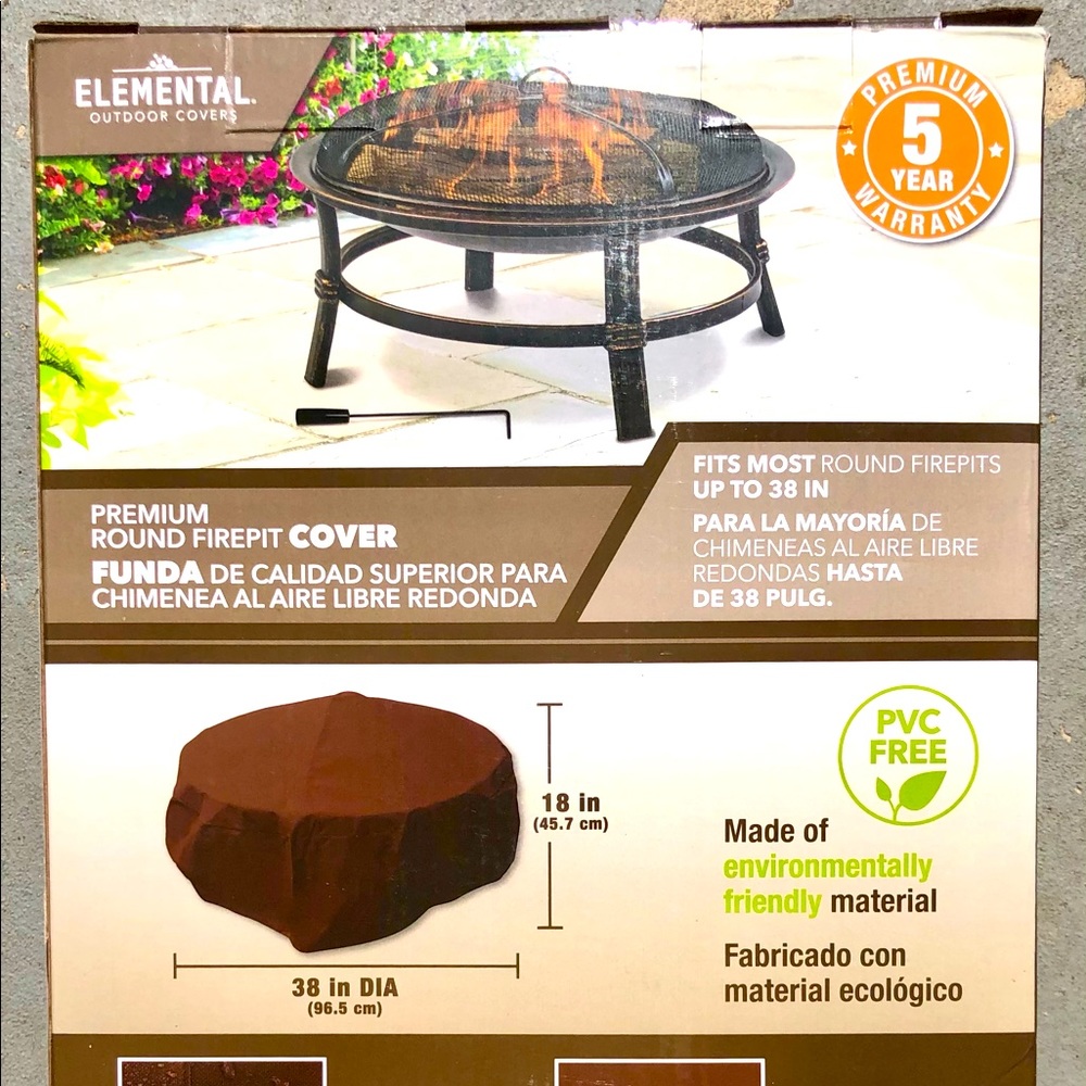 elemental 38-in Brown Round Firepit Cover - Brand New in Box!